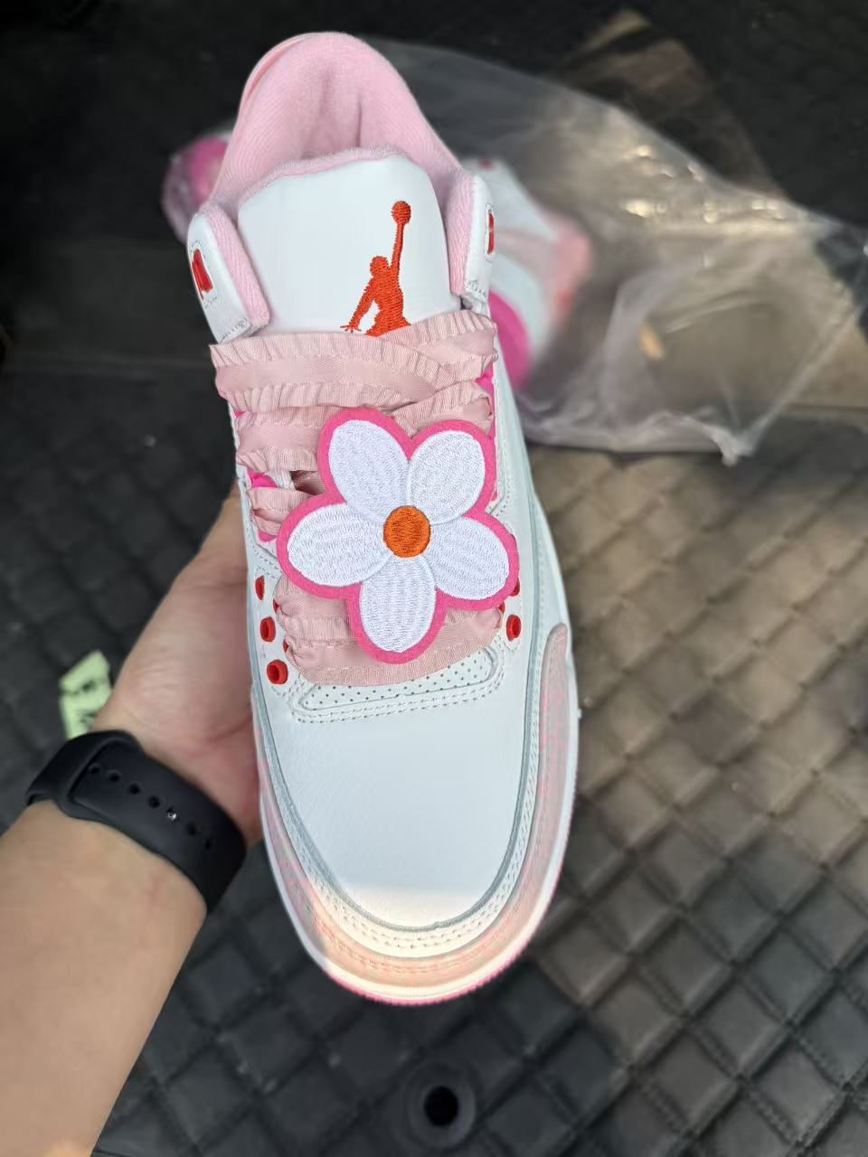 Jordan 3 White Pink Flower Sneakers