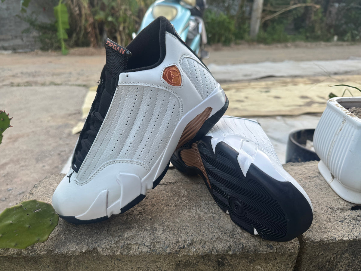 Air Jordan 14 Retro White and Gold Sneakers