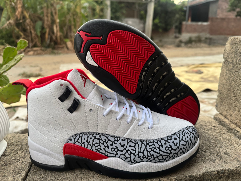 Air Jordan 12 Retro "White Cement" Red Sneakers