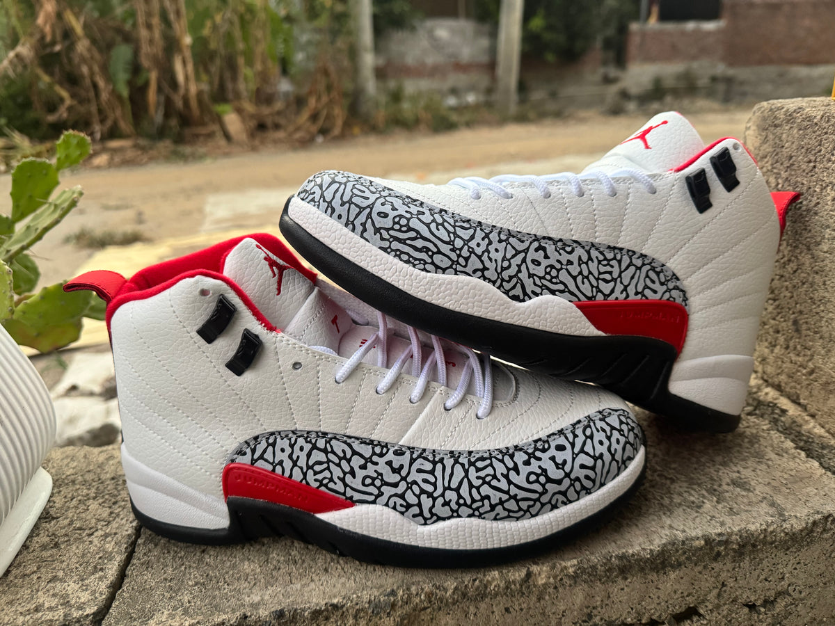 Air Jordan 12 Retro "White Cement" Red Sneakers