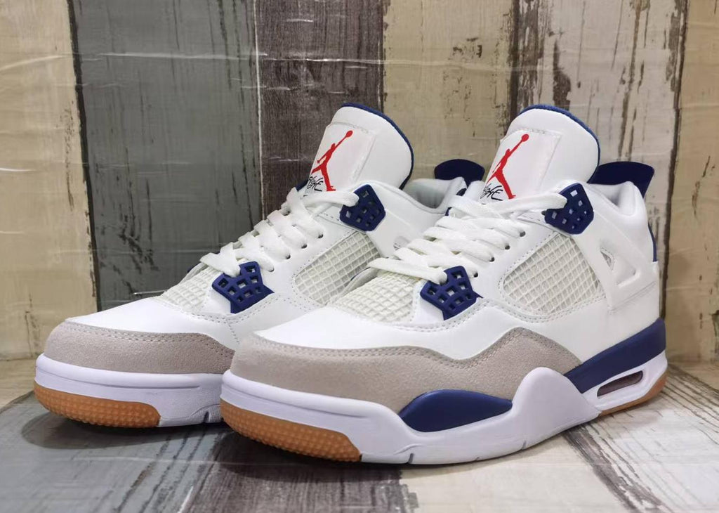 Air Jordan 4 Retro Off-White & Navy Blue Sneakers