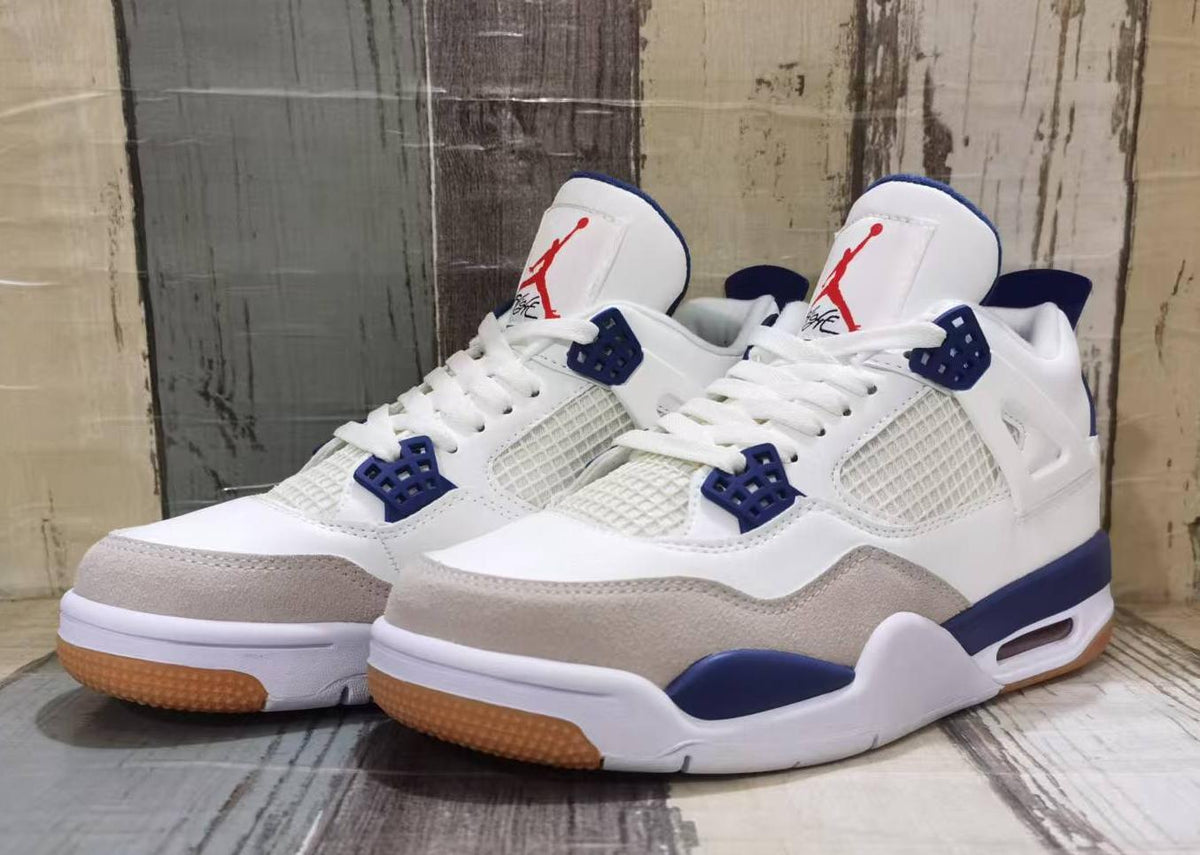 Air Jordan 4 Retro Off-White & Navy Blue Sneakers