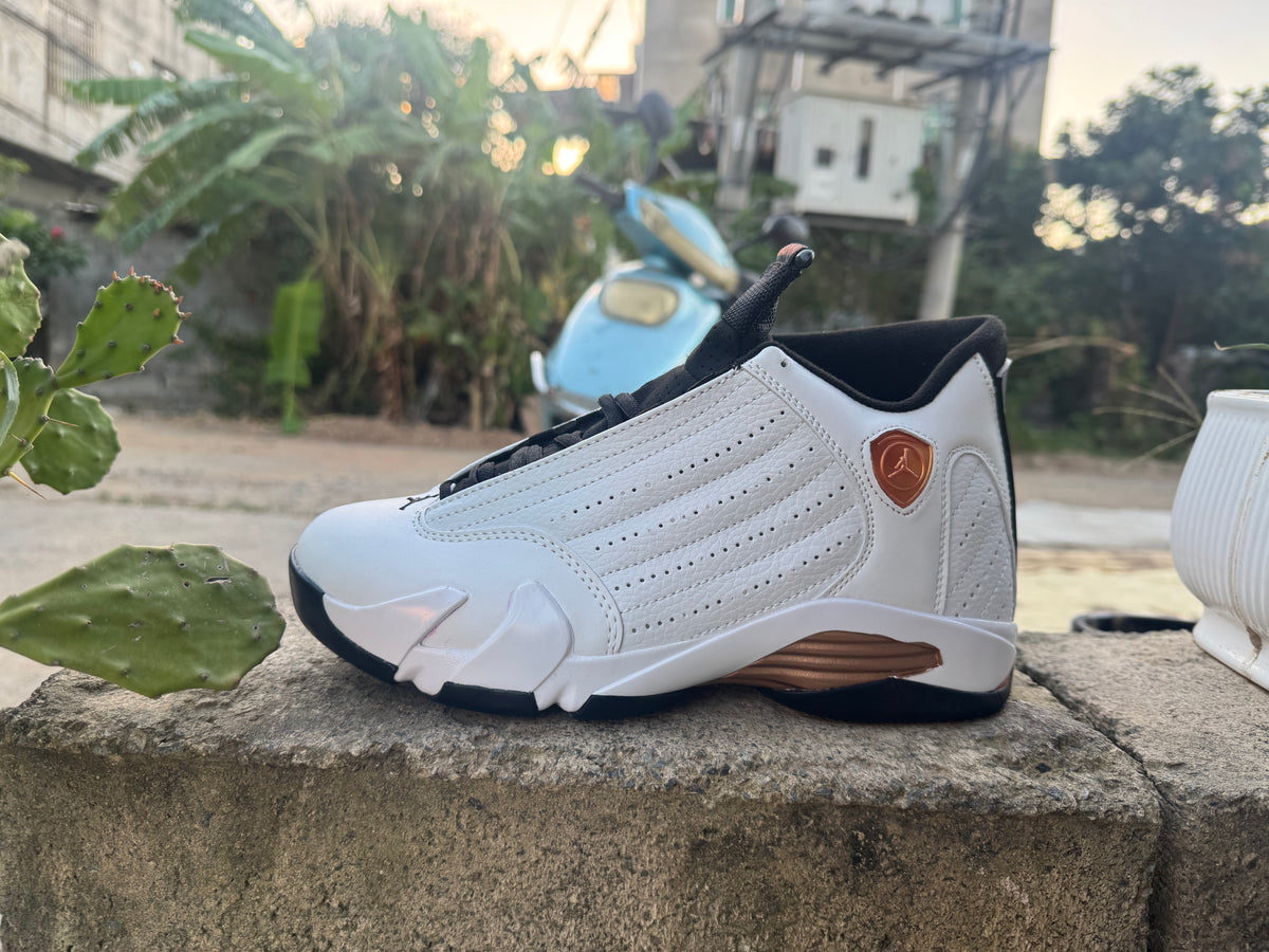Air Jordan 14 Retro White and Gold Sneakers