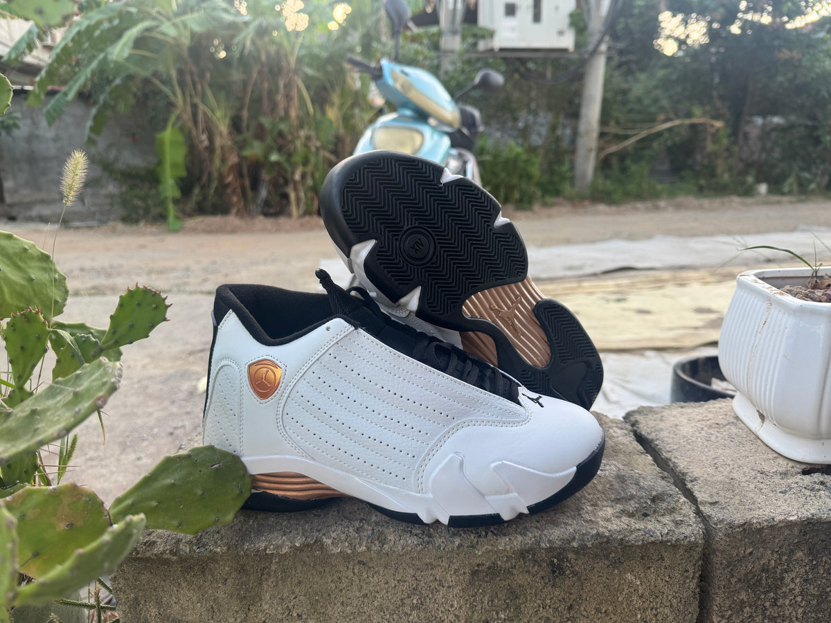Air Jordan 14 Retro White and Gold Sneakers