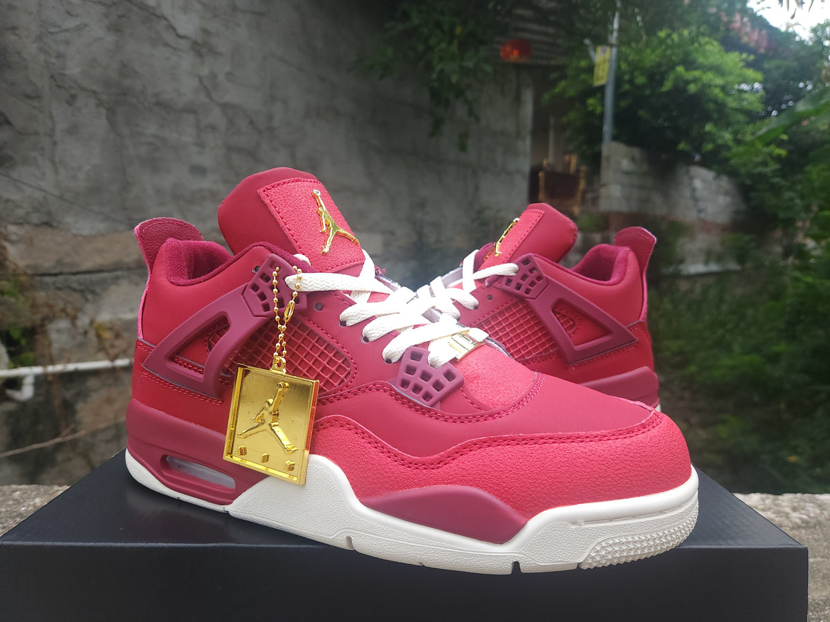 Air Jordan 4 Retro "Wine Red" & Gold Sneakers