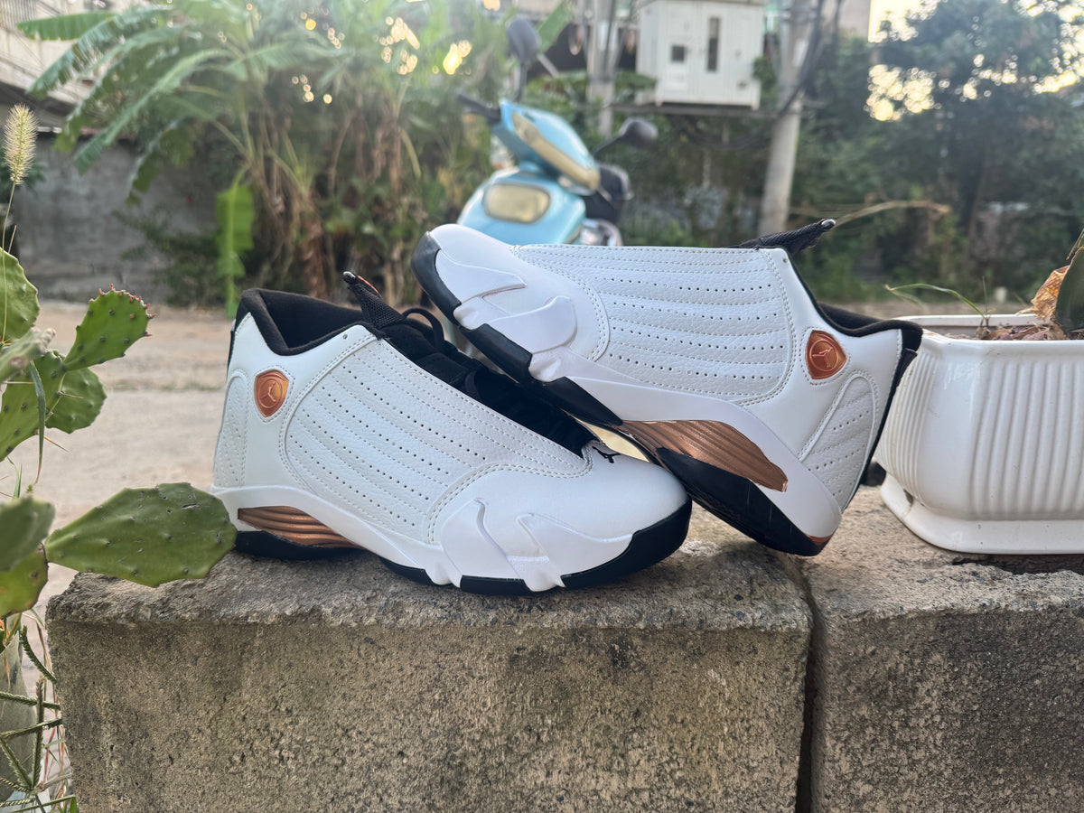 Air Jordan 14 Retro White and Gold Sneakers