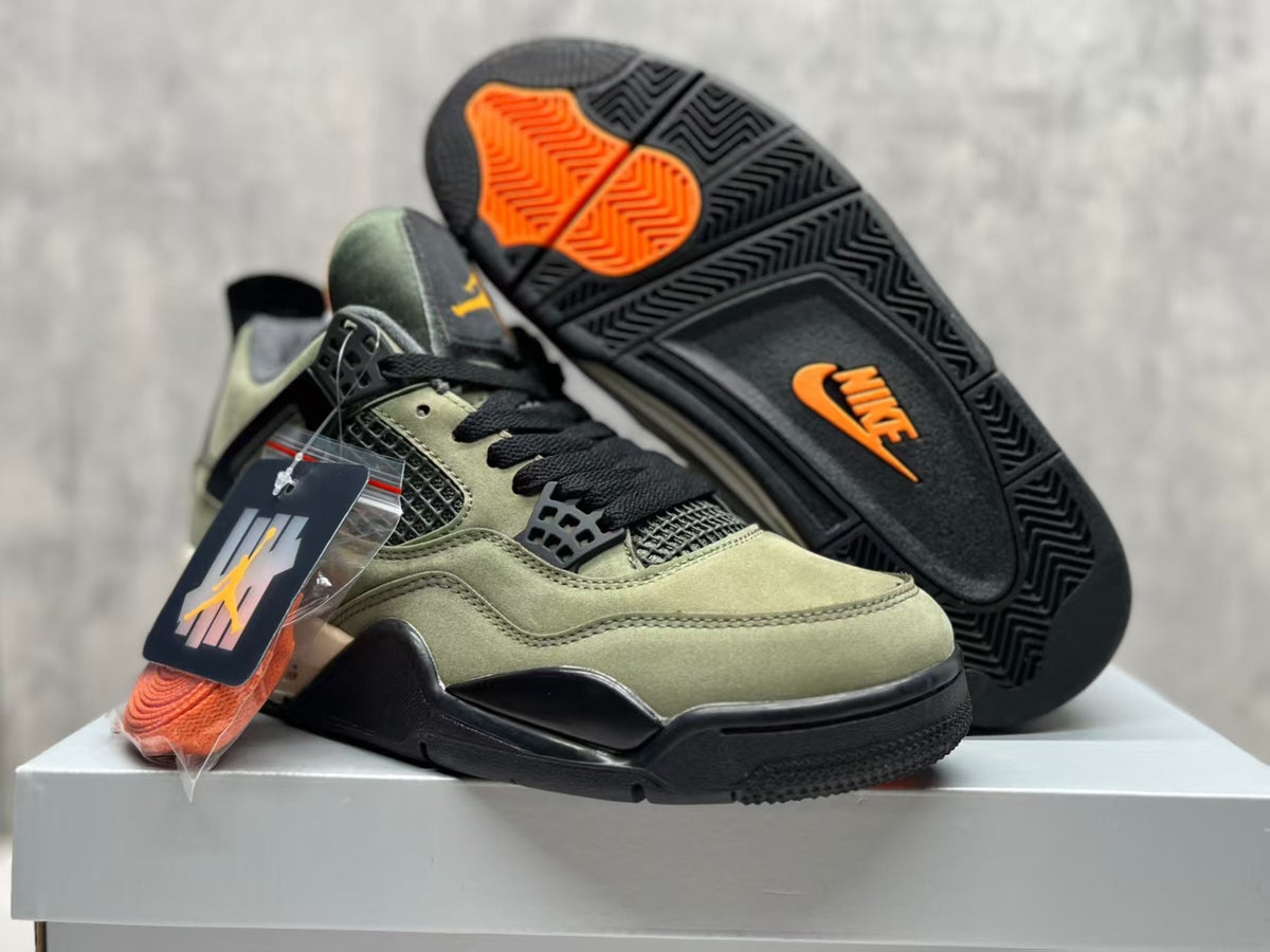 Air Jordan 4 Retro "Silk Green" Olive & Orange Sneakers