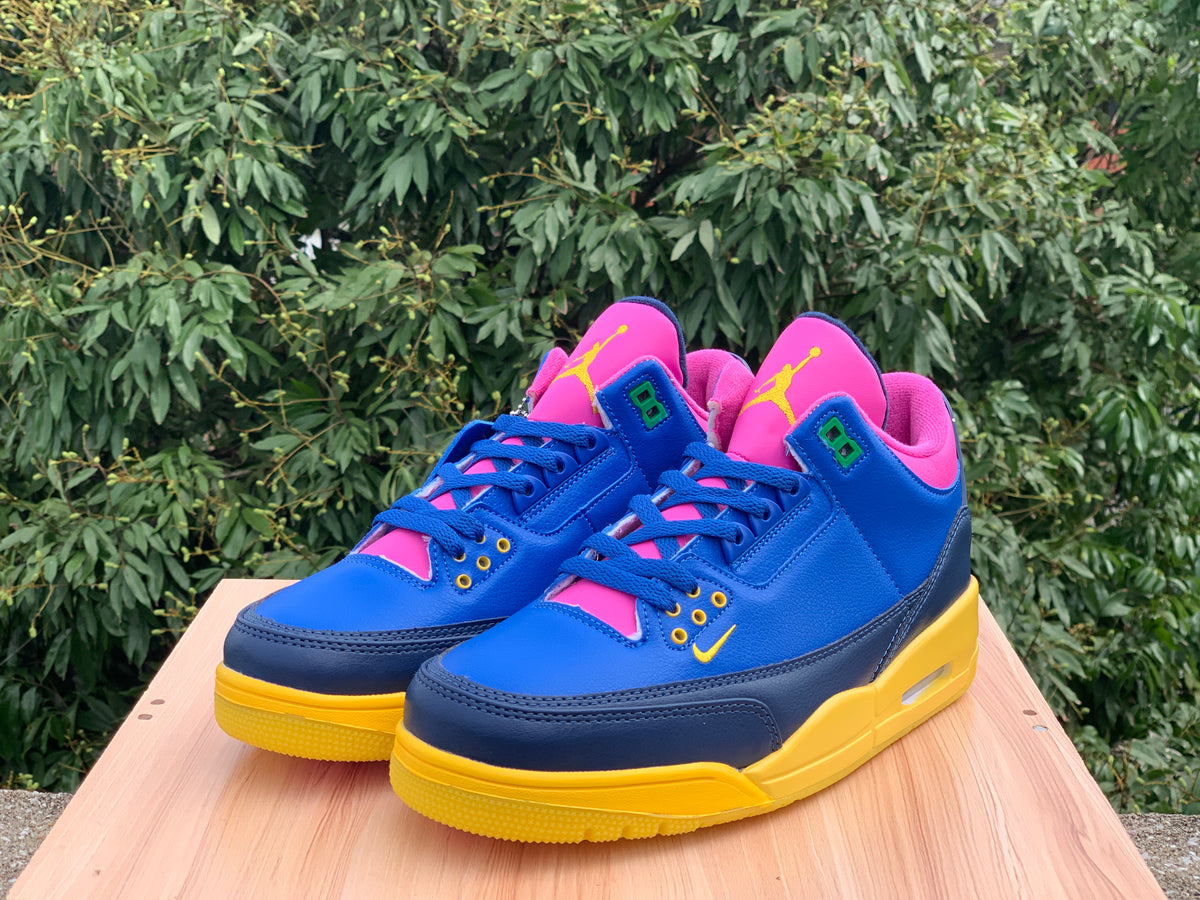 Air Jordan 3 Blue Pink Yellow Sneakers