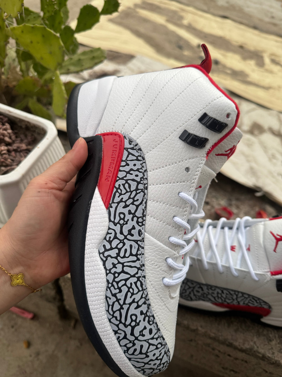 Air Jordan 12 Retro "White Cement" Red Sneakers