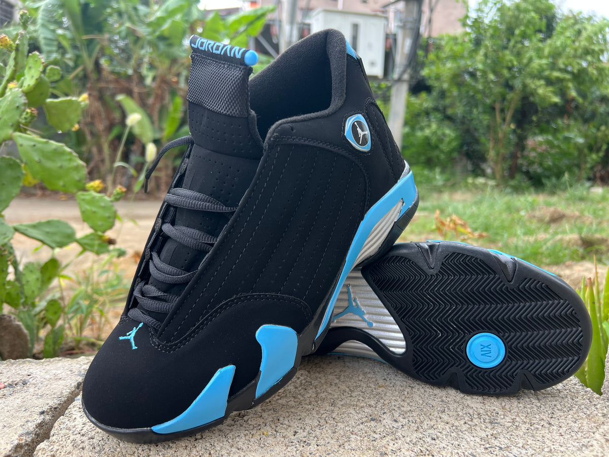 Air Jordan 14 Retro Black and University Blue Sneakers