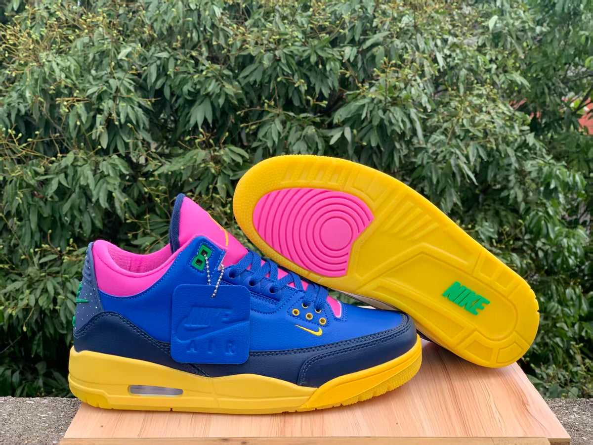 Air Jordan 3 Blue Pink Yellow Sneakers