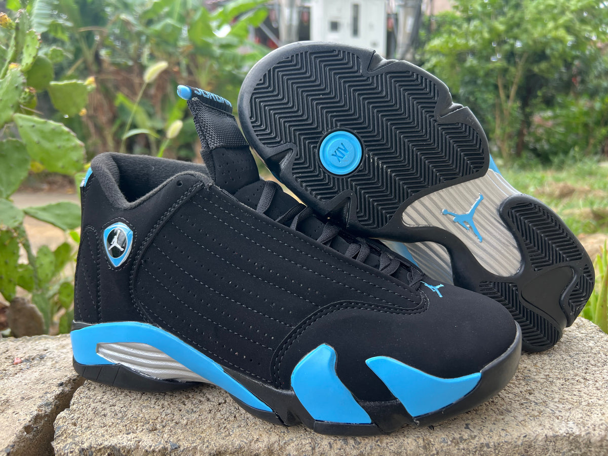Air Jordan 14 Retro Black and University Blue Sneakers